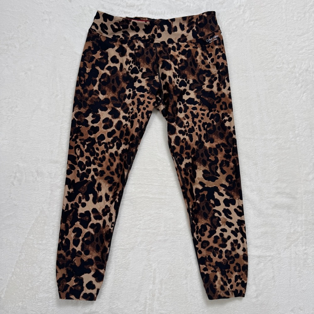 Calvin Klein Leggings Womens Large Brown Leopard Performance High Rise Crop‎